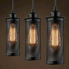 Vintage Wrought Iron Metal Mesh Cylindrical 1-light Pendant Light BulbSquare