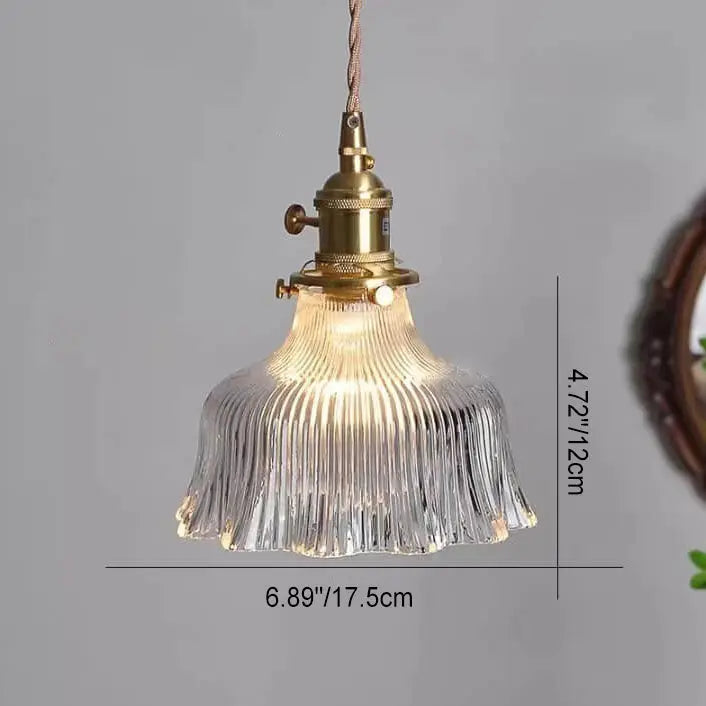 Nordic Modern Minimalist Flower Copper Walnut Glass 1-light Pendant Light Lumendat