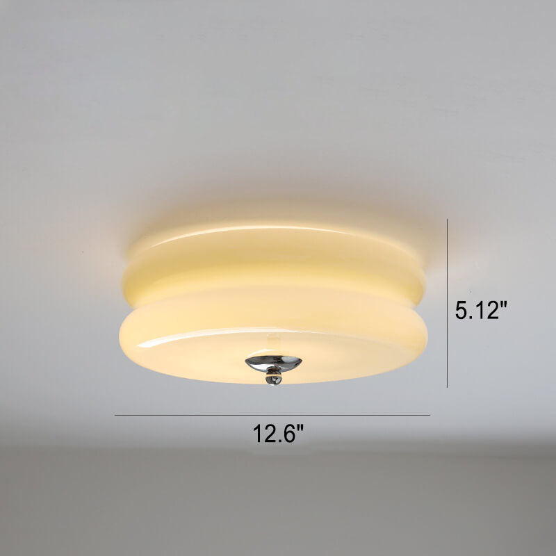 French Minimalist Cream Glass Round LED Flush Mount Ceiling Light BulbSquare