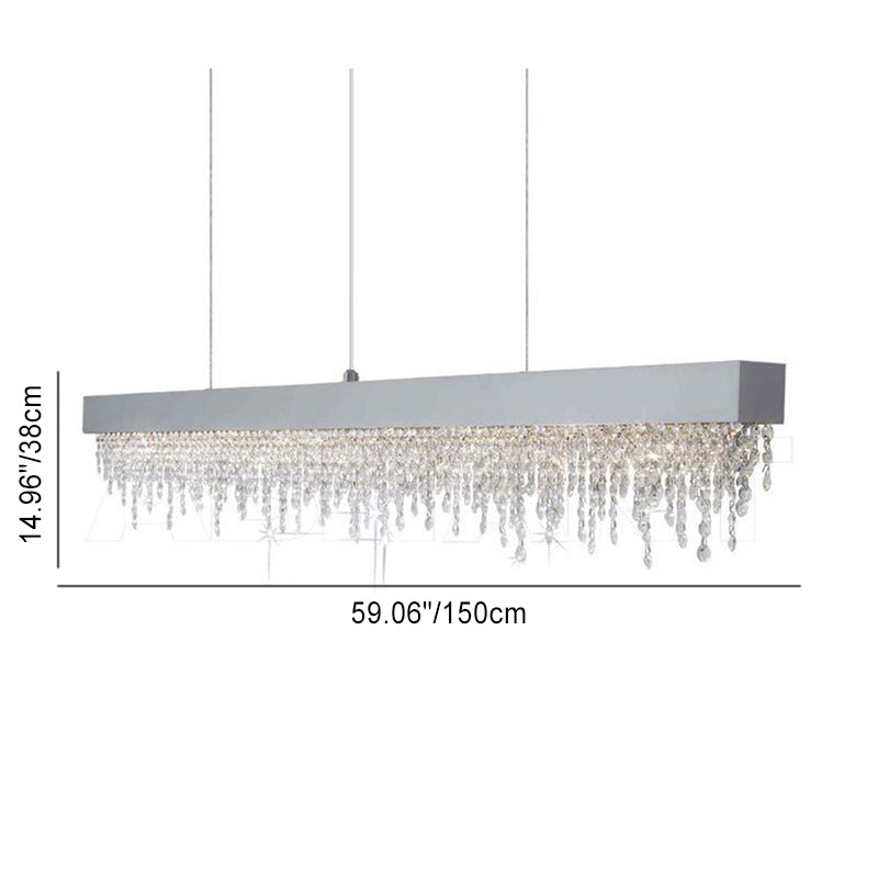 Contemporary Luxury Rectangular Stainless Steel Crystal LED Chandelier for Dining Room