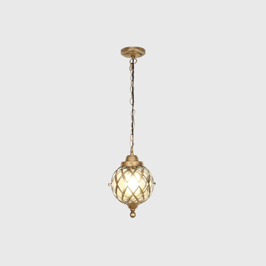 European Vintage Round Ball Die-cast Aluminum Glass Waterproof Outdoor 1-light Pendant Light BulbSquare