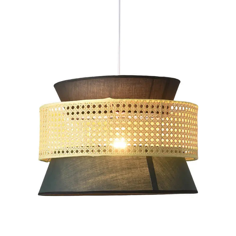 Modern Rattan Japanese Drum Shape 1-light Pendant Light BulbSquare