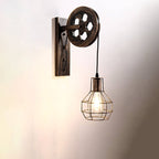 Vintage Industrial Iron Pulley Cage 1-Light Wall Sconce Lamp Lumendat
