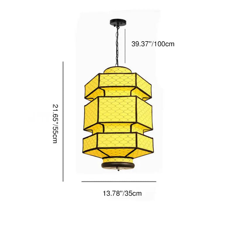Chinese Retro Hexagonal Faux Sheepskin Iron 1-light Pendant Light BulbSquare