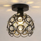 Modern Minimalist Round Dome Iron Crystal 1-Light Semi-Flush Mount Ceiling Light For Living Room