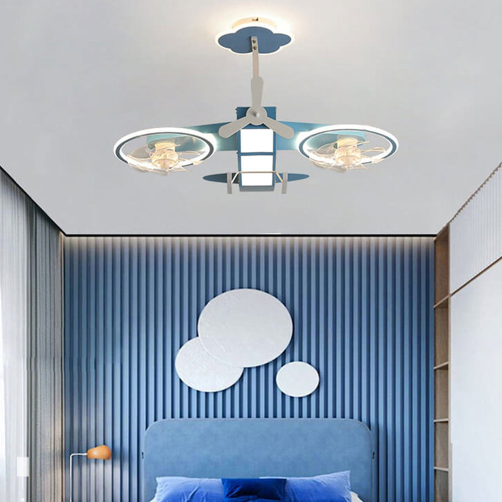 Lumendat Creative Cartoon Aircraft Kids Flush Mount Ceiling Fan Light Lumendat