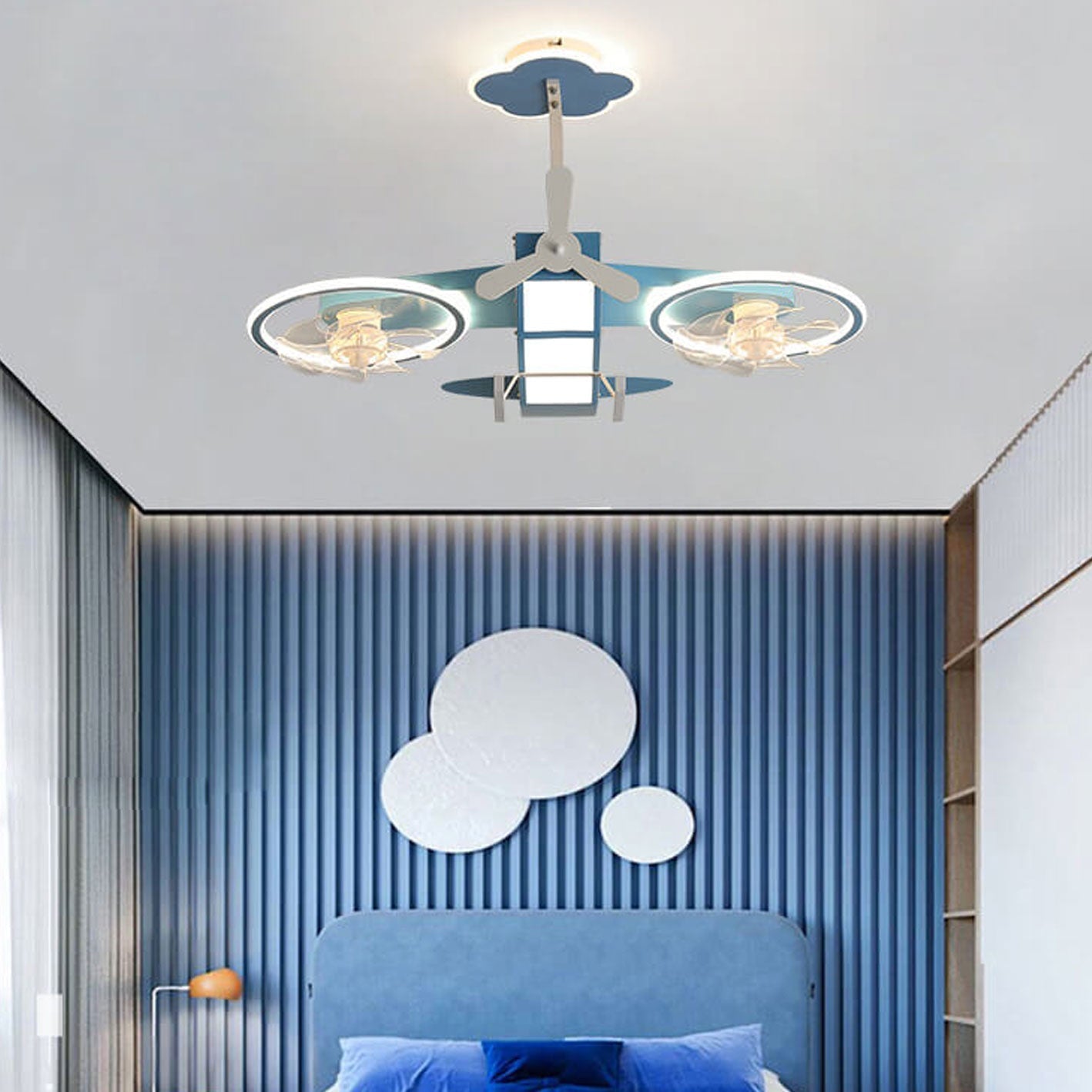 Lumendat Creative Cartoon Aircraft Kids Flush Mount Ceiling Fan Light Lumendat