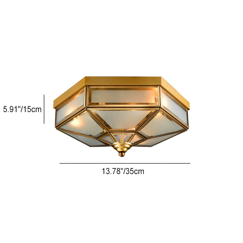 Traditional European Polygonal All Copper Glass 3/4 Light Flush Mount Ceiling Light For Living Room Lumendat