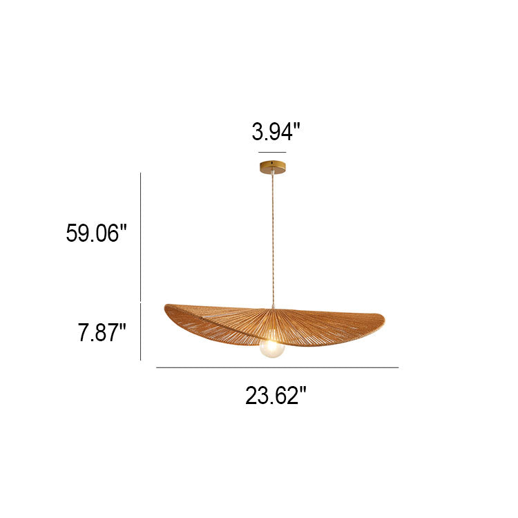 Japanese Minimalist Rope Weaving Straw Hat Round 1-light Pendant Light BulbSquare