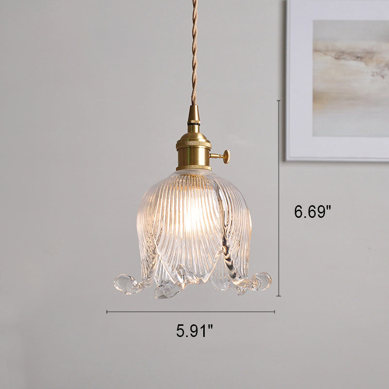 Vintage Nordic Brass Glass Bell Flower 1-light Pendant Light