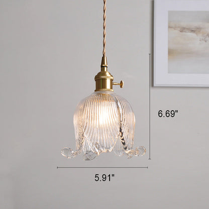 Vintage Nordic Brass Glass Bell Flower 1-light Pendant Light