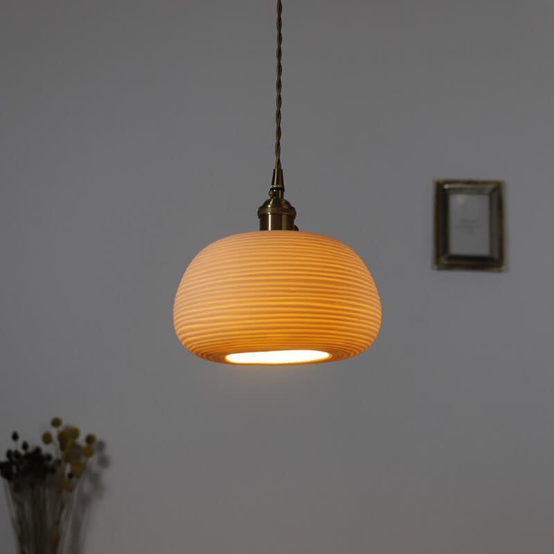 Nordic Japanese Ceramic Brass Oval 1-light Pendant Light BulbSquare