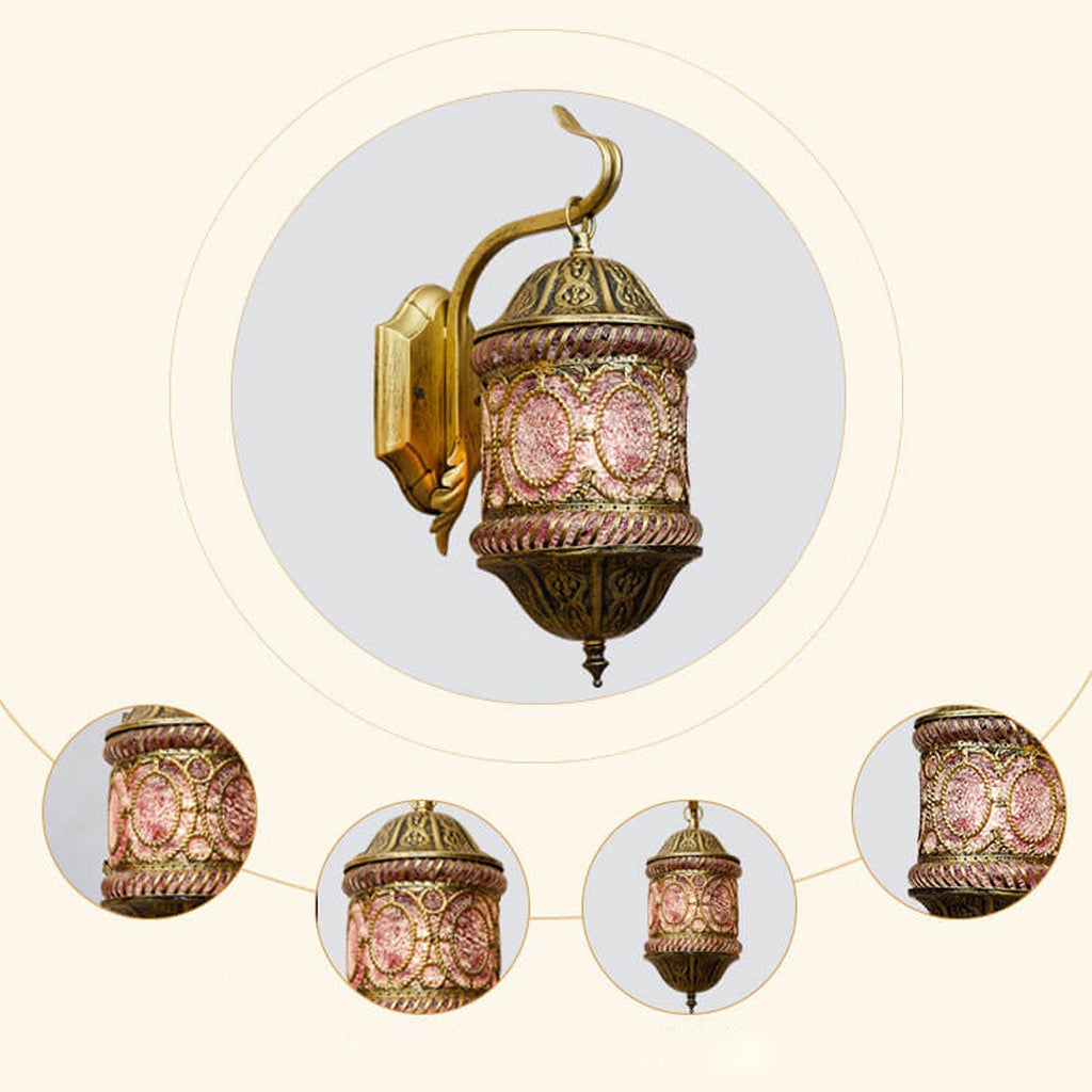 Southeast Asian Style Hollow Iron Pink 1-Light Wall Sconce Lamp Lumendat