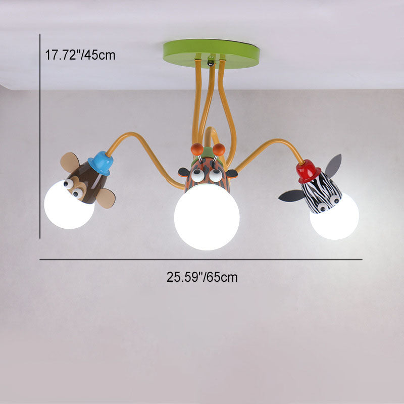 Lumendat Contemporary Creative Acrylic Cartoon Animal Hardware Frame 3-Light Kids Flush Mount Ceiling Light For Bedroom Lumendat