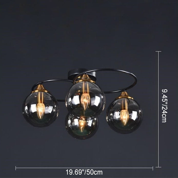 Modern Mid-Century Iron Frame Magic Bean Glass Shade 4/6-Light Semi-Flush Mount Ceiling Light For Living Room Lumendat