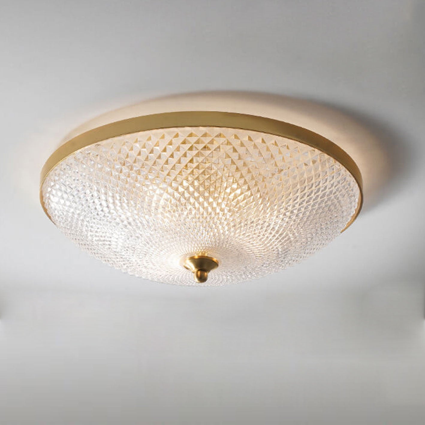 Vintage Luxury Round Brass Glass Bowl 3-Light Flush Mount Ceiling Light