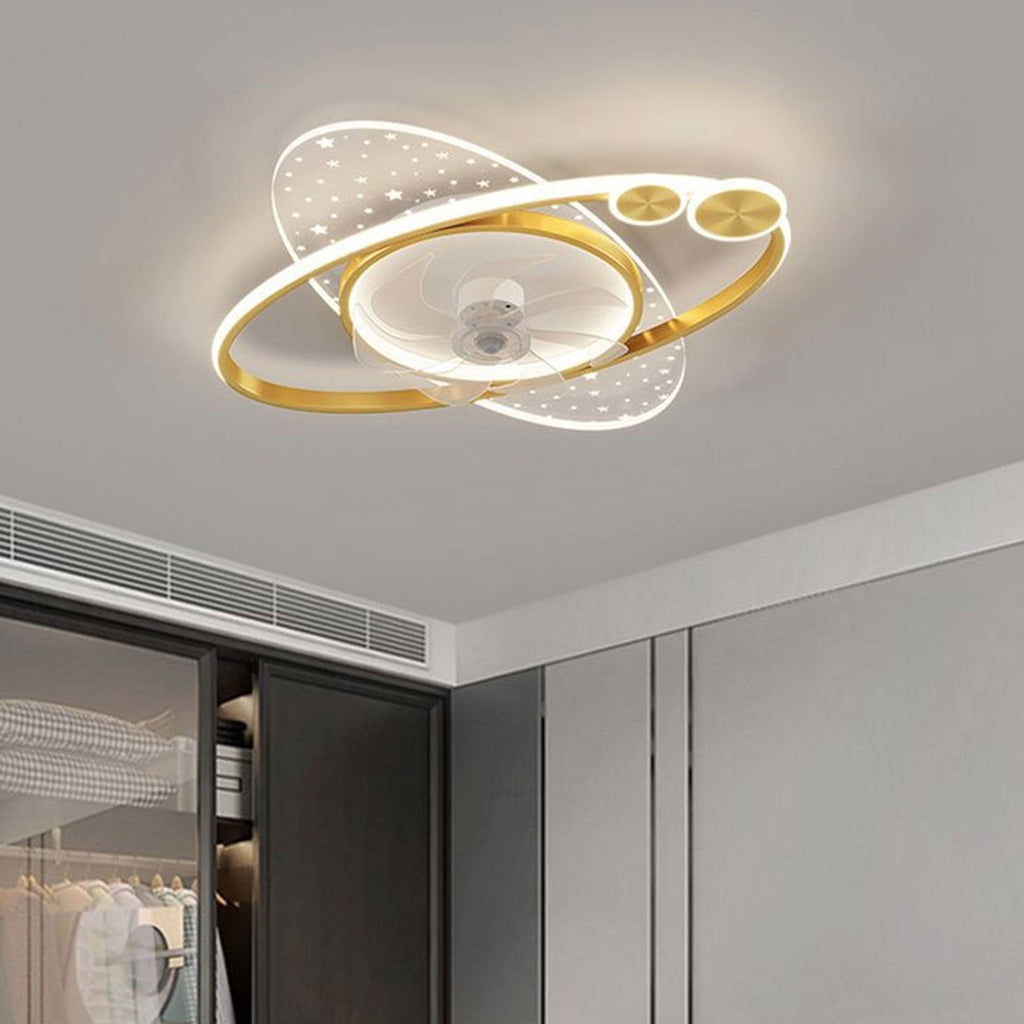 Lumendat Modern Creative Planet Star Effect LED Flush Mount Ceiling Fan Light Lumendat