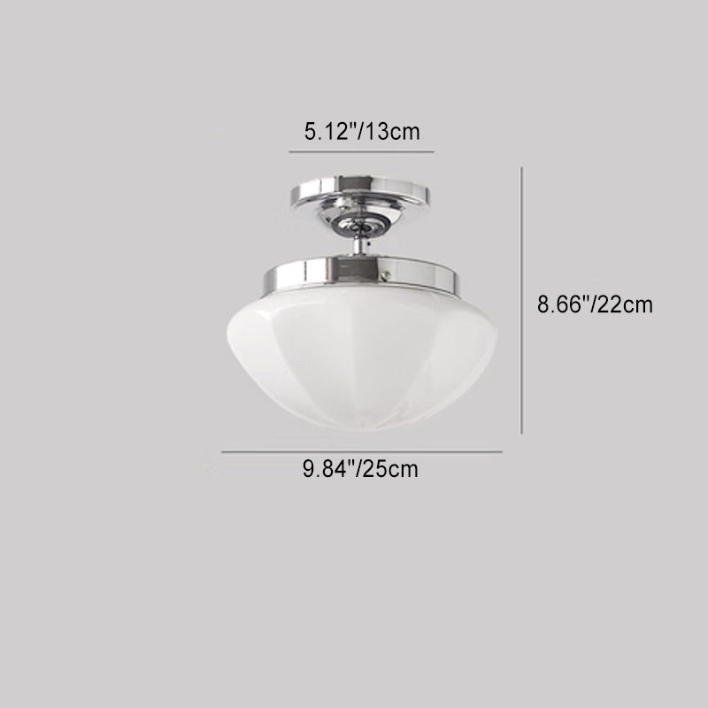 Traditional French Iron Glass Hemispheroid Ripple 1-light Semi-flush Mount Ceiling Light for Hallway
