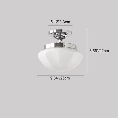 Traditional French Iron Glass Hemispheroid Ripple 1-light Semi-flush Mount Ceiling Light for Hallway