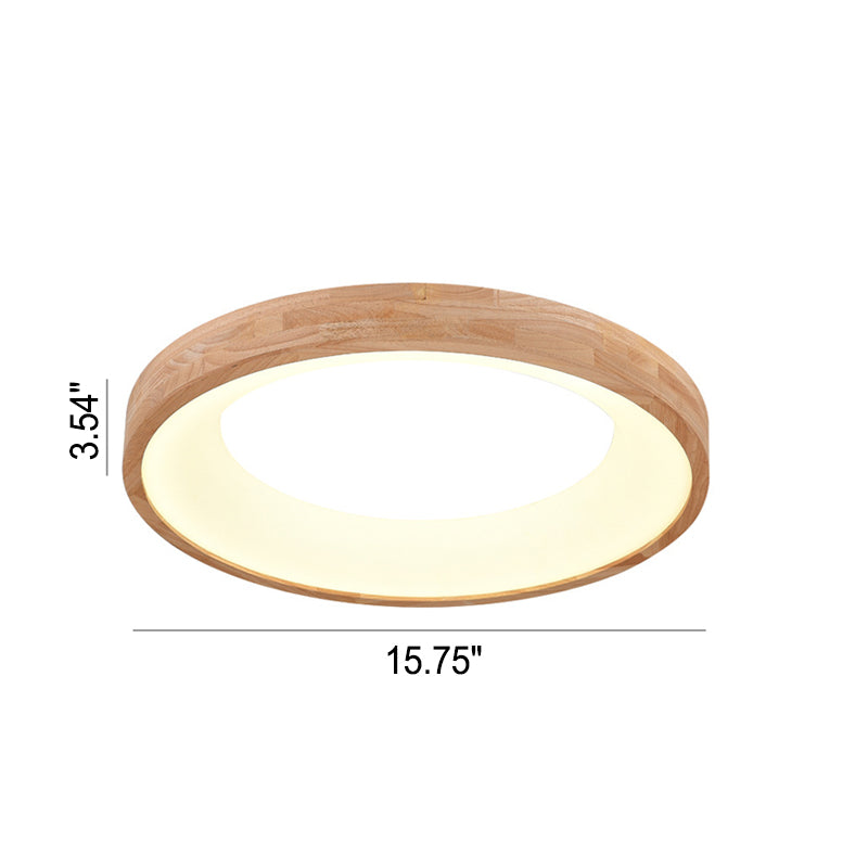Nordic Minimalist Log Wood Round LED Flush Mount Ceiling Light Lumendat