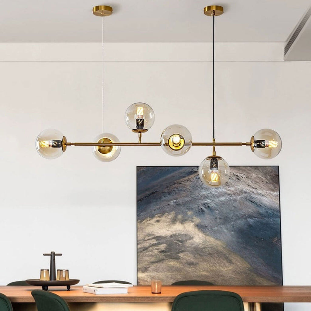 Modern Minimalist Long Glass Round Globe Island Light 6-light Chandelier BulbSquare