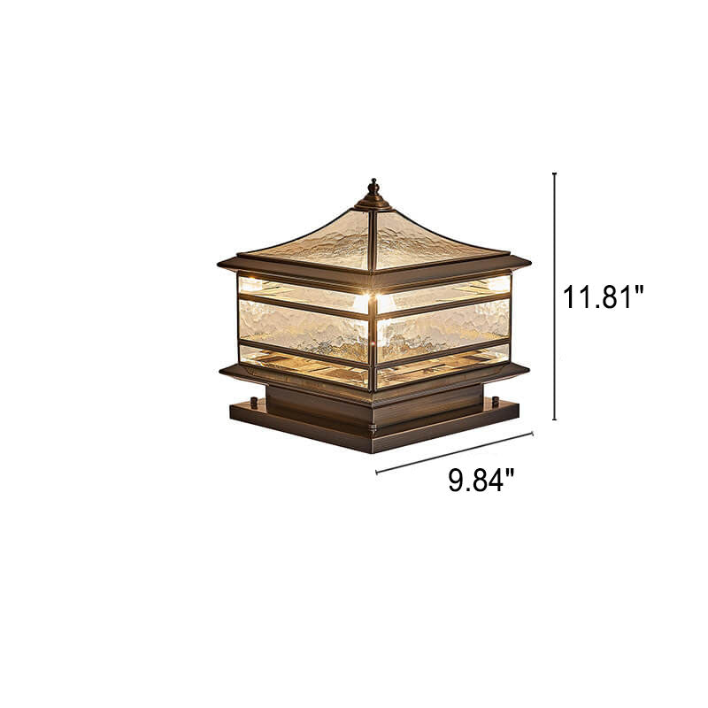European Outdoor Brass Glass Square 1/2 Light Waterproof Pillar Landscape Light Lumendat