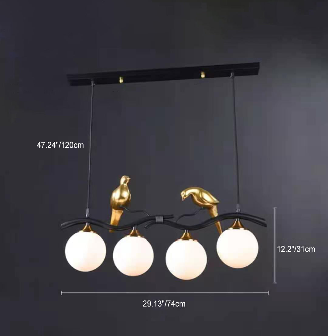Contemporary Creative Resin Bird Glass Ball Shade 4-light Island Light Chandelier for Living Room