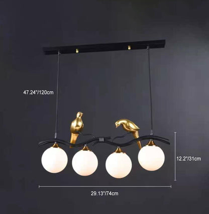 Contemporary Creative Resin Bird Glass Ball Shade 4-light Island Light Chandelier for Living Room