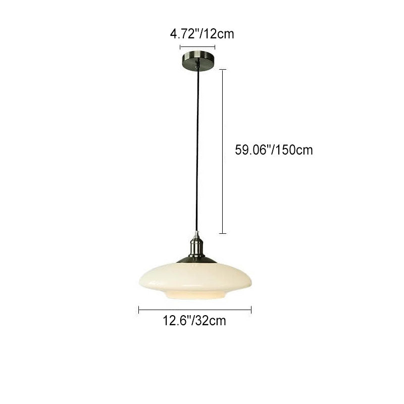 French Modern Cream Oval Glass Metal 1-light Pendant Light