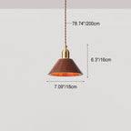 Japanese Vintage Walnut Geometric Round Cone Brass 1-Light Pendant Light