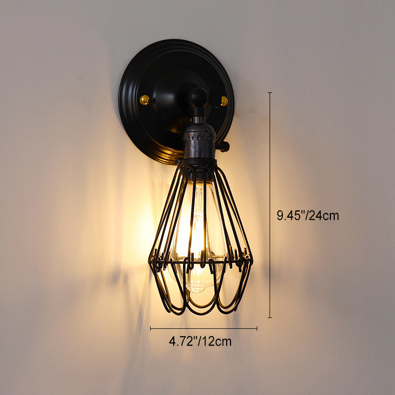 Traditional Vintage Cage Iron 1-Light Wall Sconce Lamp For Living Room Lumendat