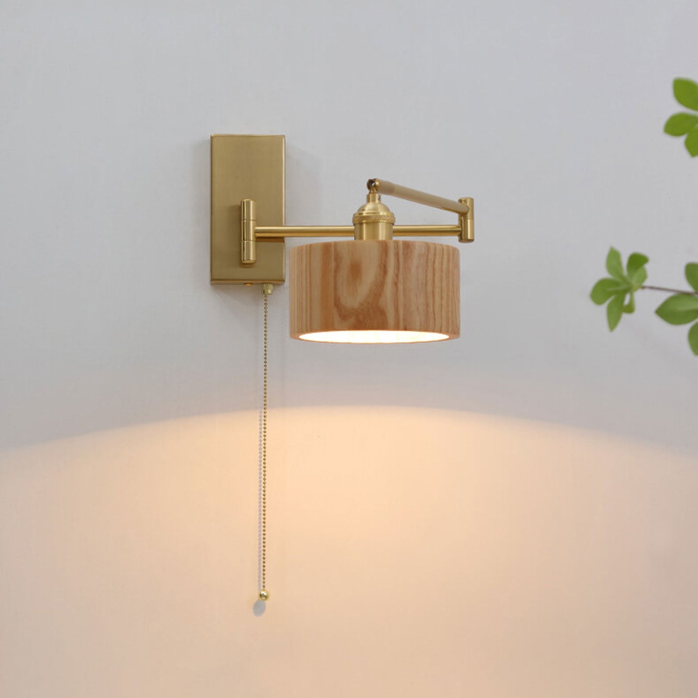 Nordic Vintage Wooden Metal Rod Pull Cord Switch Rotatable 1-Light Wall Sconce Lamp