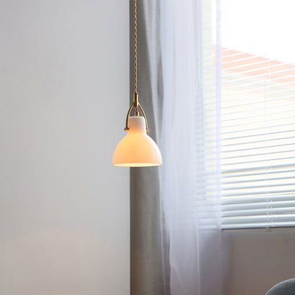 Vintage Milk White Glass Dome 1-Light Mini Brass Pendant Light