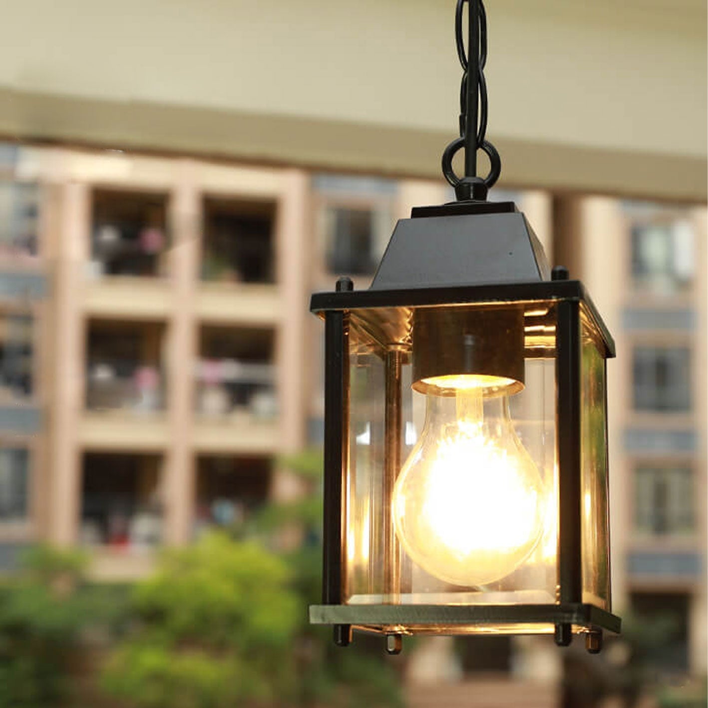Simple American Square Glass Aluminum 1-Light Outdoor Waterproof Pendant Light