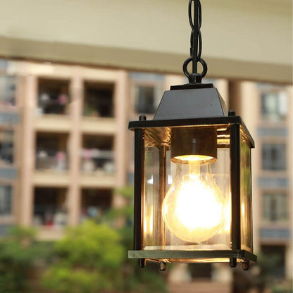 Simple American Square Glass Aluminum 1-Light Outdoor Waterproof Pendant Light