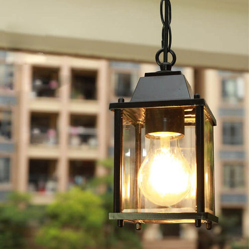 Simple American Square Glass Aluminum 1-Light Outdoor Waterproof Pendant Light