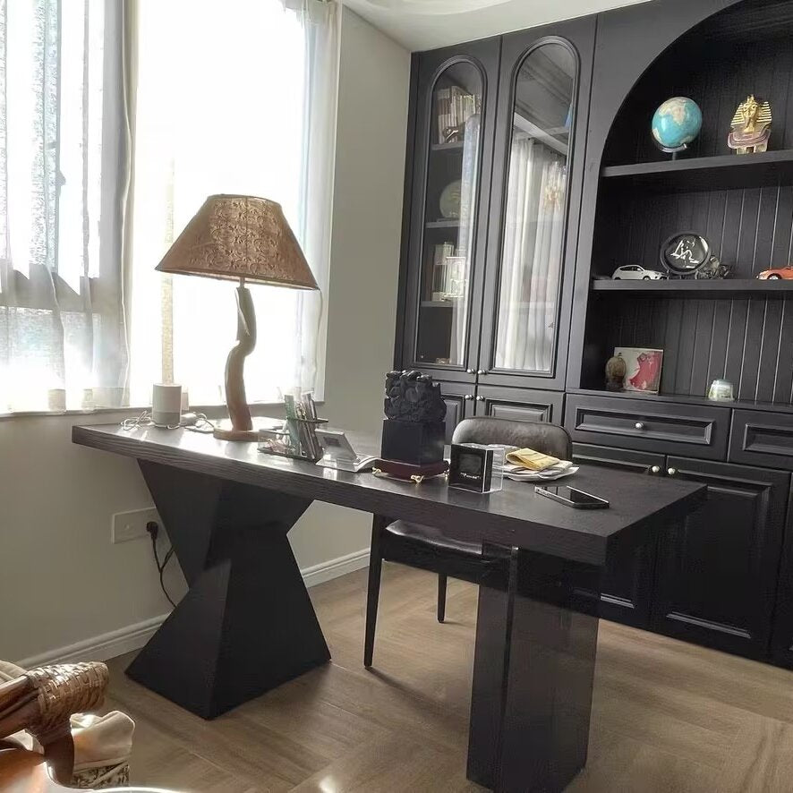 Modern Minimalist Oak & Acrylic Rectangular Desk With Wireless Charging And Outlet For Bedroom & Home Office Lumendat