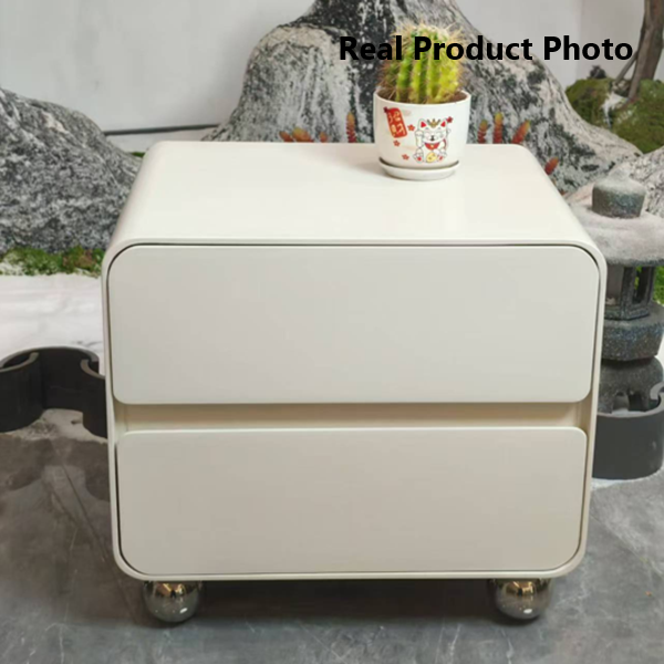 Contemporary Nordic Soft-Edge Curves Bedside Table - 2 Drawers Metal Ball Legs Nightstand For Bedroom Lumendat