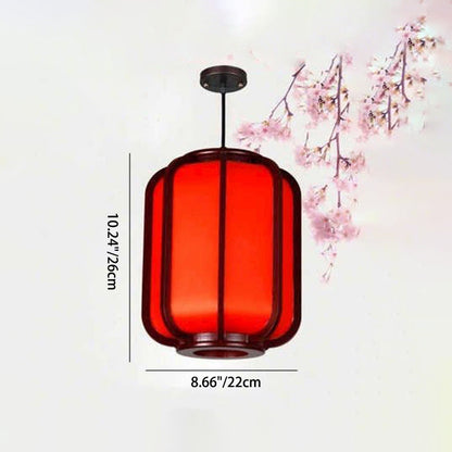 Modern Chinese Faux Sheepskin Wooden Lantern 1-Light Pendant Light