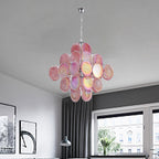Traditional French Flower Shaped Iron Glass 5/9/12 Light Chandelier for Living Room BulbSquare