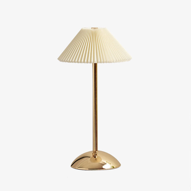 Contemporary Scandinavian Rechargeable Iron Fabric Conic Pleated 1-Light Table Lamp For Bedside Lumendat