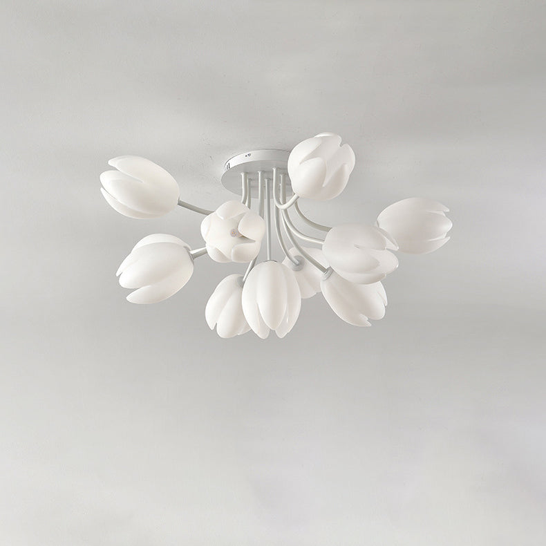 Modern Art Deco Tulip Flower Design 3/7/11/13 Light Semi-Flush Mount Ceiling Light For Living Room
