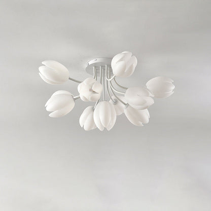 Modern Art Deco Tulip Flower Design 3/7/11/13 Light Semi-Flush Mount Ceiling Light For Living Room