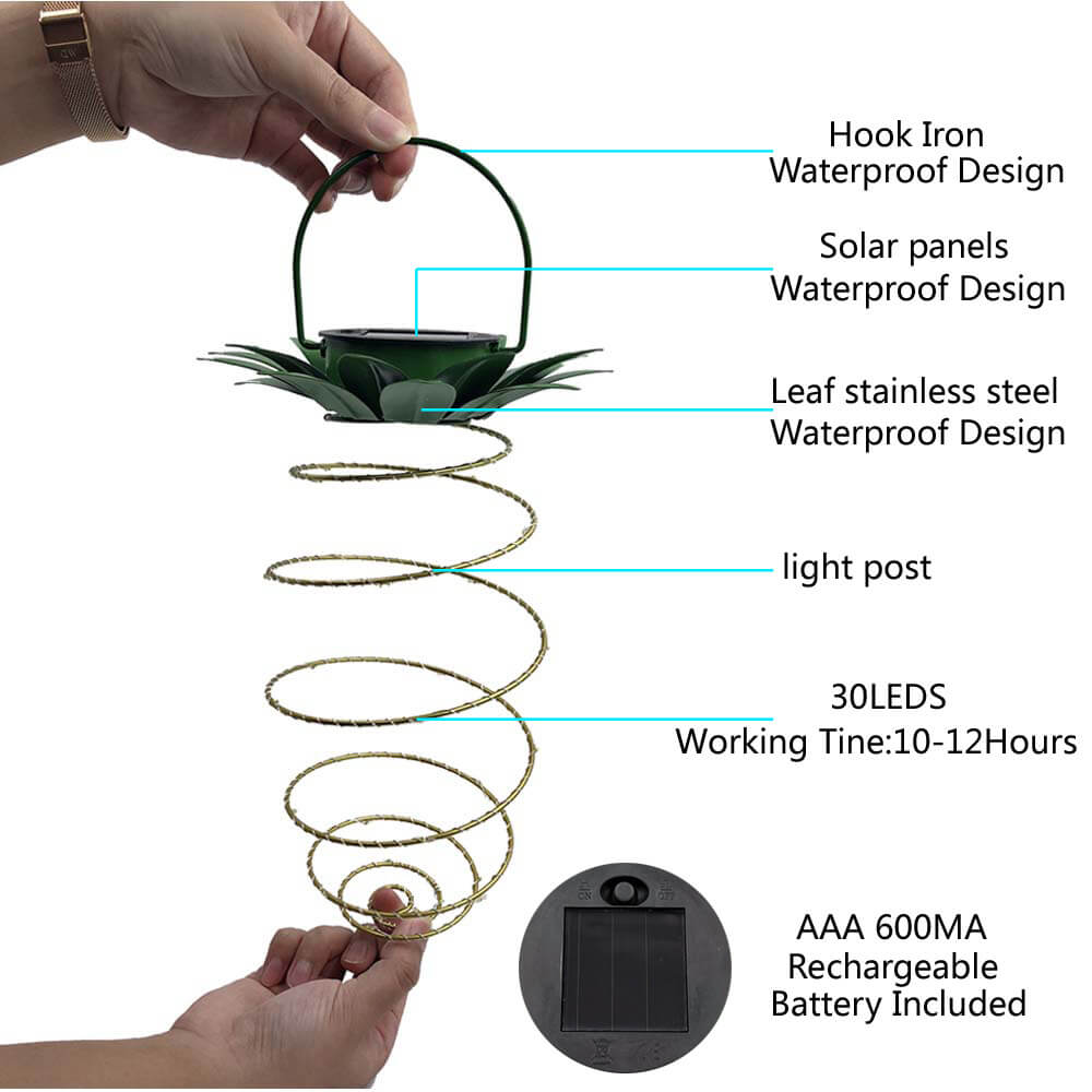 Solar Pineapple Iron Lantern LED Copper Wire Outdoor Waterproof Garden Decorative Hanging Lights Lumendat