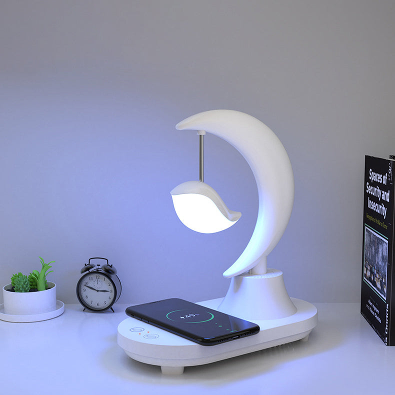 Modern Art Deco ABS Moon Shape Bluetooth Speaker Night Light LED Table Lamp Lumendat