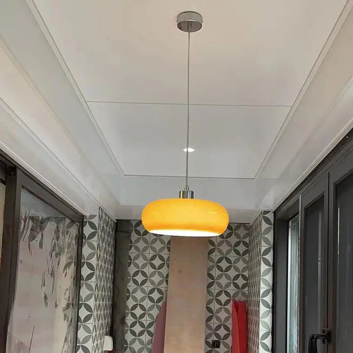 Vintage White / Orange Glass Dome 1-light Pendant Light Lumendat