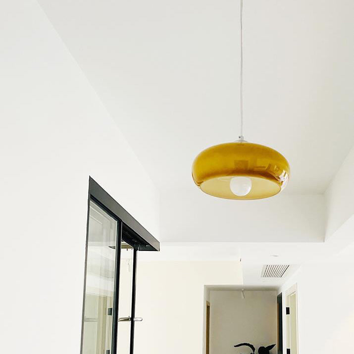 Vintage White / Orange Glass Dome 1-Light Pendant Light