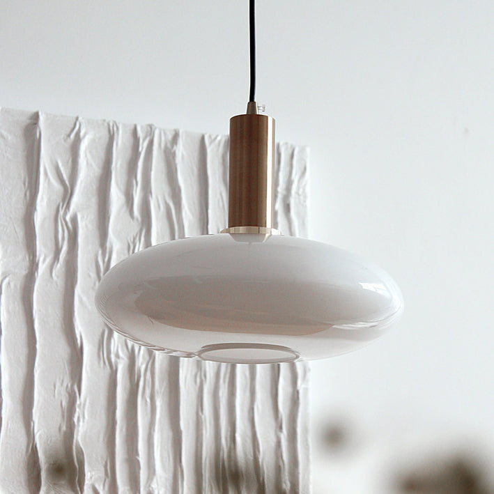 Nordic Milky White Glass Flat Round 1-light Pendant Light BulbSquare