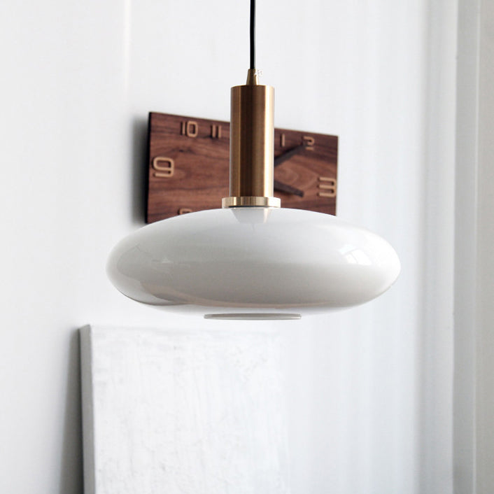 Nordic Milky White Glass Flat Round 1-light Pendant Light BulbSquare