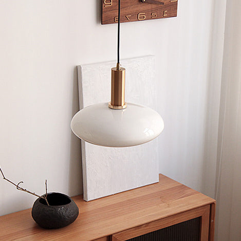 Nordic Milky White Glass Flat Round 1-light Pendant Light BulbSquare